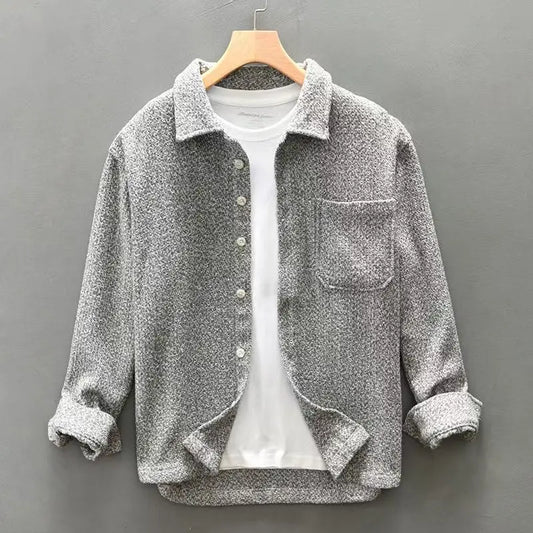 Gray men's classic long-sleeve button-down shirt, perfect for casual wear & effortless style.