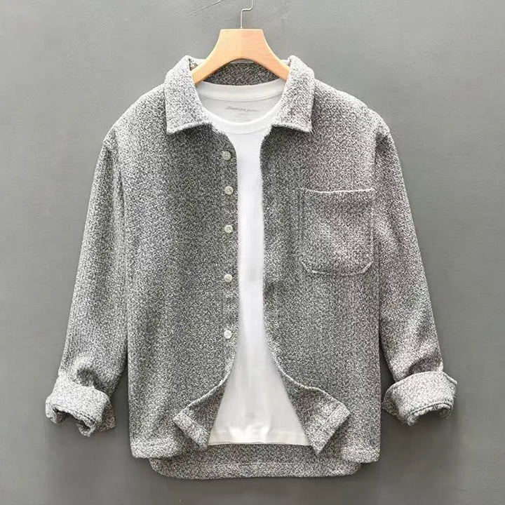 Gray men's classic long-sleeve button-down shirt, perfect for casual wear & effortless style.