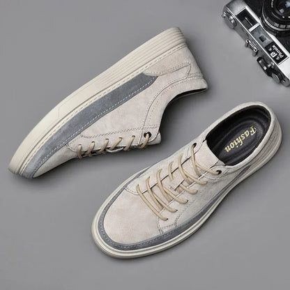 Stylish men's Garrison suede sneakers in sand, comfortable and durable leather footwear for casual wear.