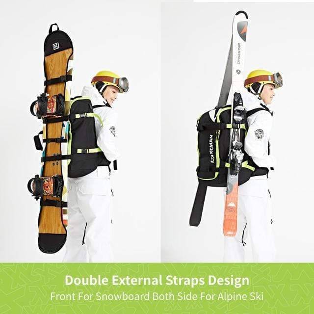 Durable 50L snowboard ski bag in green and fluorescent yellow, ideal for winter sports travel and outdoor adventures