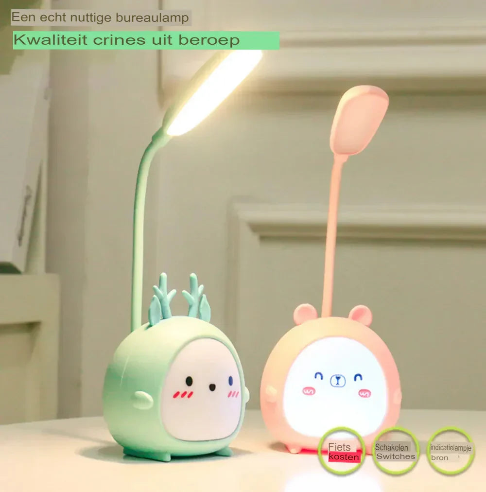 Pink deer eye-protection reading light, USB rechargeable desk lamp for children's room, portable.