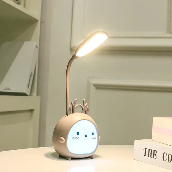 Blue deer kids' study lamp with eye protection, soft USB night light, perfect for reading & desk.