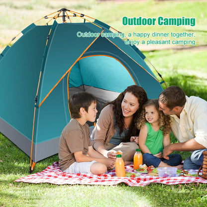 Green instant pop-up waterproof 2-person camping tent for easy backpacking setup