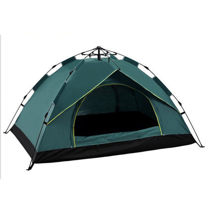 Green pop-up tent with ventilation windows, a waterproof and comfortable hiking shelter option
