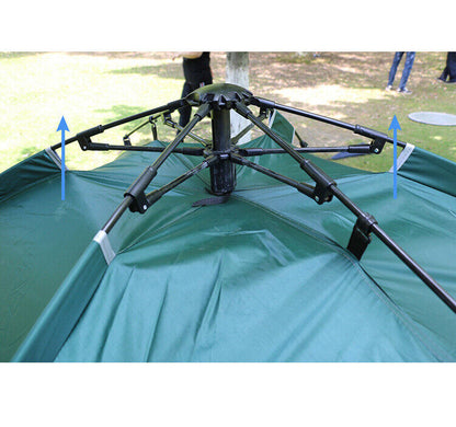 Compact green automatic hiking tent; a waterproof pop-up backpacking shelter for adventurers
