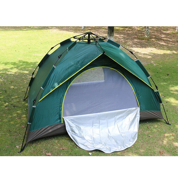 Durable green pop-up camping tent with waterproof coating, perfect for quick outdoor setup