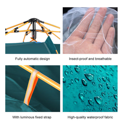 Unisex green waterproof pop-up tent with rainfly, excellent for all weather camping trips