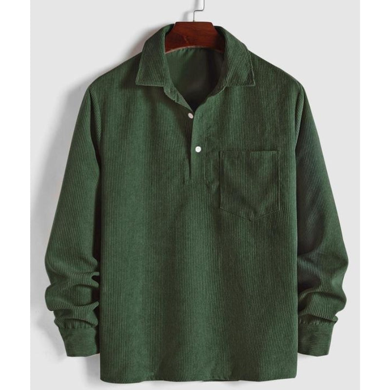 Green men's durable prewashed long-sleeve button-up casual shirt, classic style for everyday versatile wear.