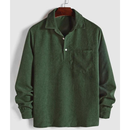 Green men's durable prewashed long-sleeve button-up casual shirt, classic style for everyday versatile wear.