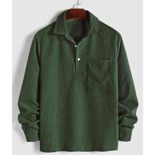 Green men's durable prewashed long-sleeve button-up casual shirt, classic style for everyday versatile wear.