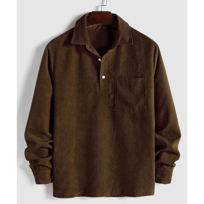 Brown men's durable long-sleeve button-up casual shirt styled for everyday wear, classic & versatile.
