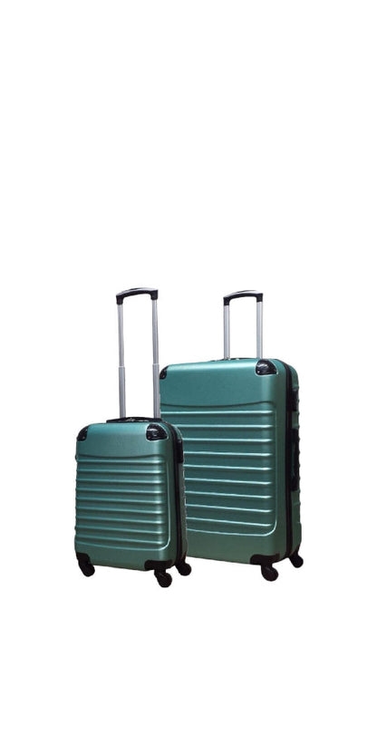 Green unisex 2-piece hardshell luggage set with spinner wheels, durable ABS suitcases for travel.