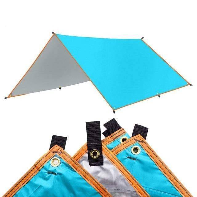 Lightweight green camping tarp providing sun protection as a versatile outdoor shelter.