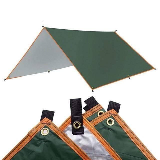 Waterproof camping tarp tent shade functions as a picnic mat and sun shelter.