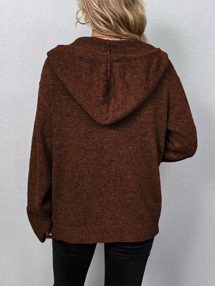 Blue women's button-up cardigan hoodie, soft & versatile casual women's apparel.