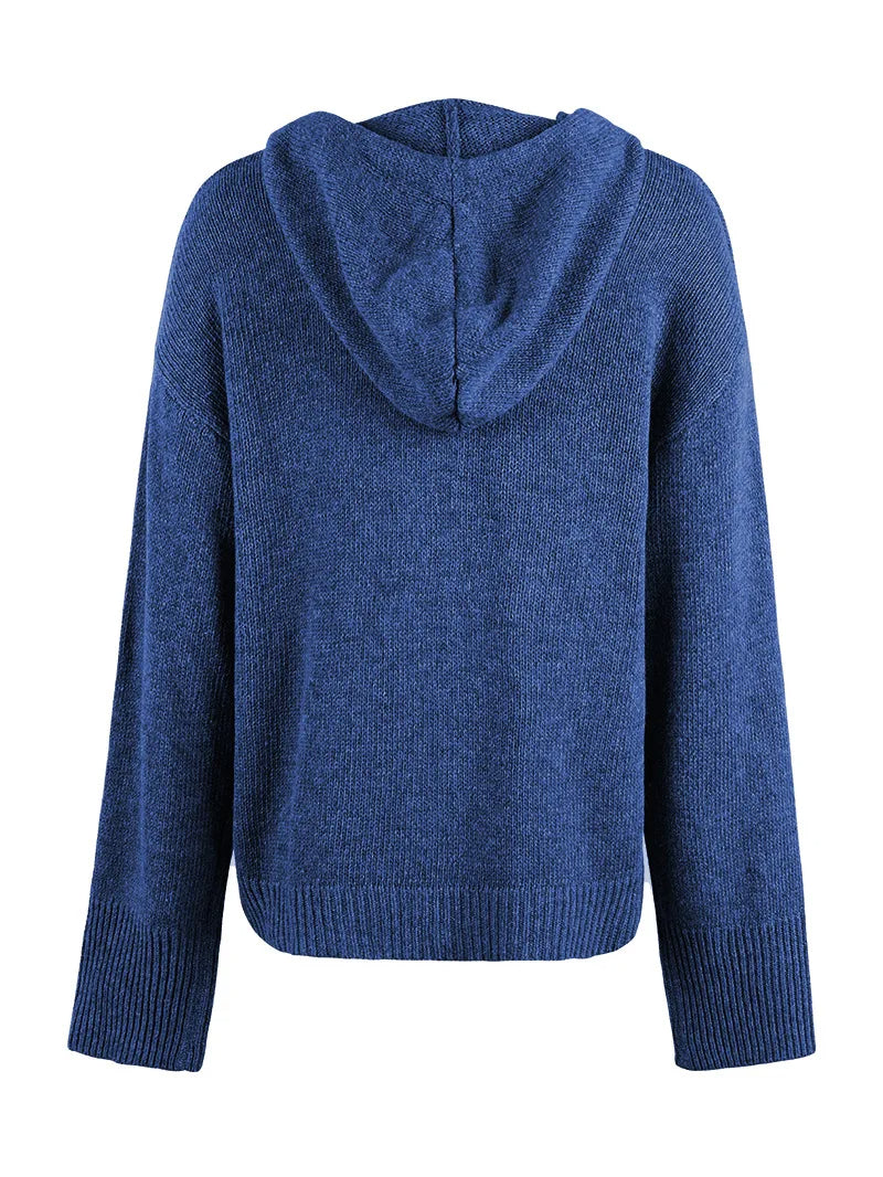 Black women's weekender cardigan hoodie, cozy & stylish, buttoned-up front view.