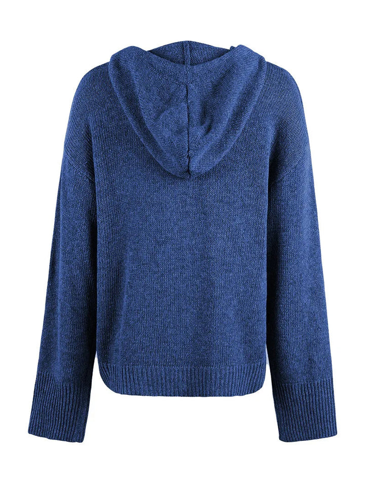 Black women's weekender cardigan hoodie, cozy & stylish, buttoned-up front view.