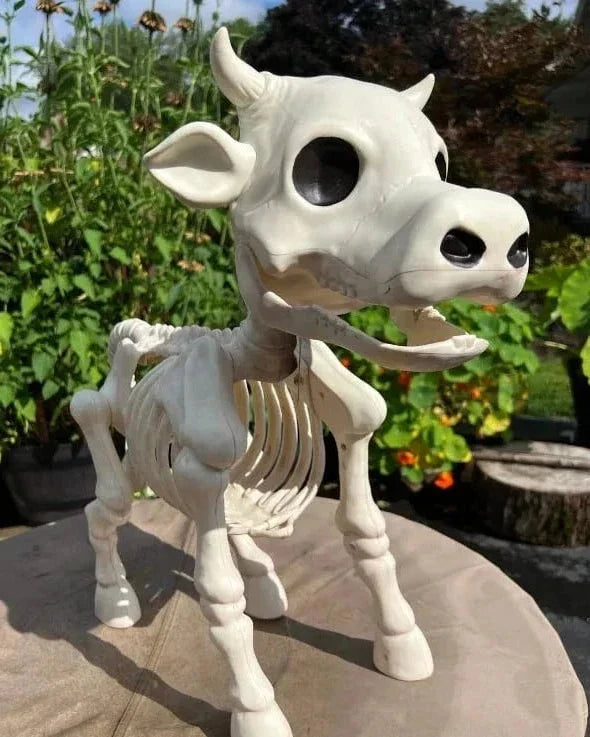 Halloween skeleton cow & horse decorative prop. Spooky animal decor for indoor/outdoor festive displays & parties.
