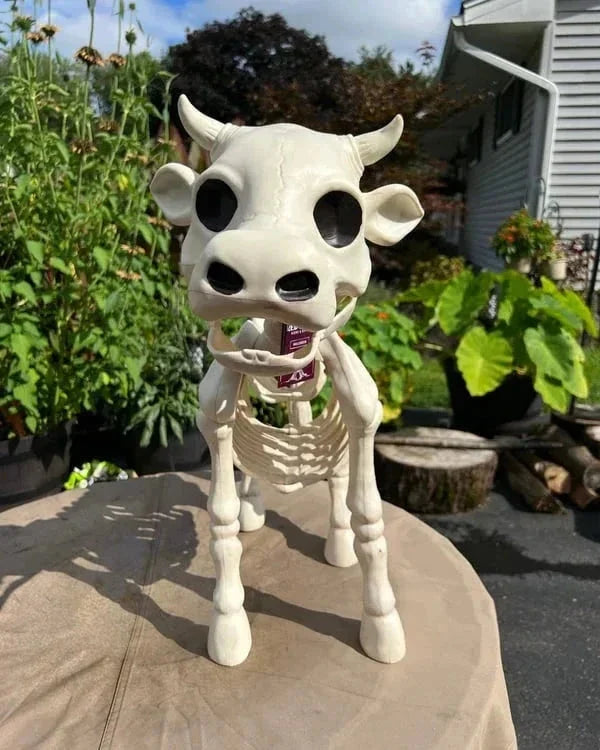 A pair of Halloween skeleton cow and horse props. Ideal spooky animal decor for festive indoor/outdoor parties.