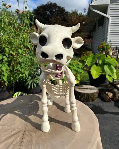 A pair of Halloween skeleton cow and horse props. Ideal spooky animal decor for festive indoor/outdoor parties.