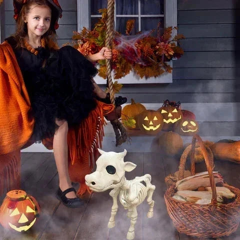 Unique Halloween skeleton animal prop, featuring both a spooky cow and horse for festive decor.