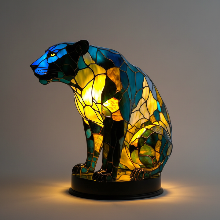 Artisanal animal head mosaic lamp, a unique accent light and handmade decorative home decor item.