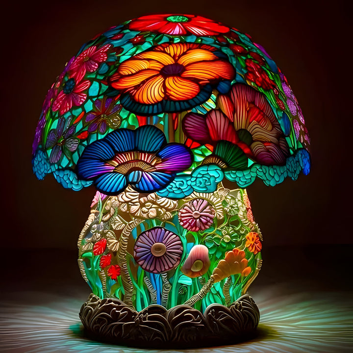 Handcrafted stained glass table lamp featuring a vibrant plant series design, perfect for artistic home decor.