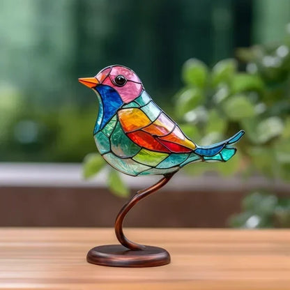 Handcrafted vibrant glass bird figurine, ideal art decor or unique home accent for shelves & tabletops.