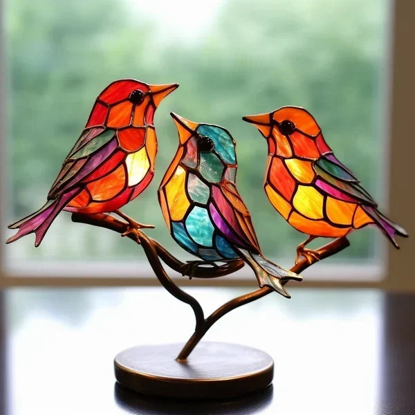Artistic handcrafted glass bird figurine, a vibrant and unique art decor piece perfect as a home accent.