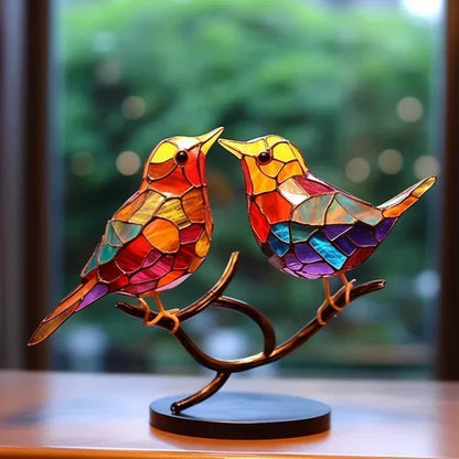 Elegant handcrafted glass bird decor, a vibrant tabletop sculpture offering unique home accent & interior design.