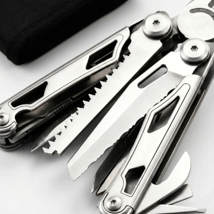 Durable utility multi-tool with strong pliers and integrated screwdriver bits for various home repair tasks & EDC.