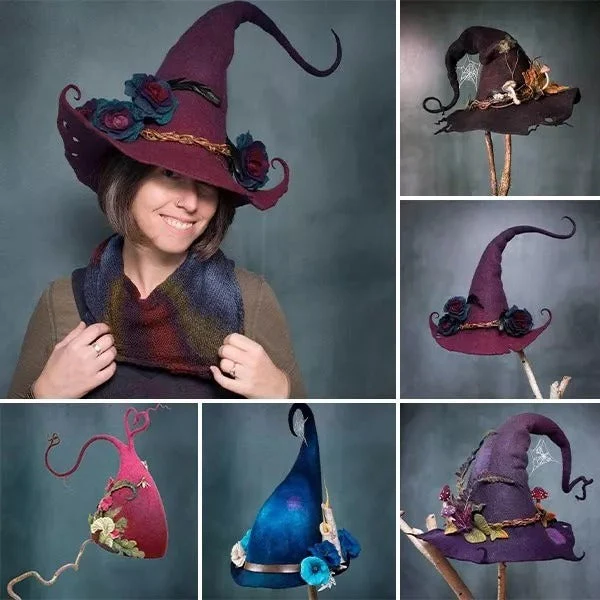 Premium handmade black felt witch hat, unisex adult size. Merino wool for comfortable Halloween costumes & cosplay.