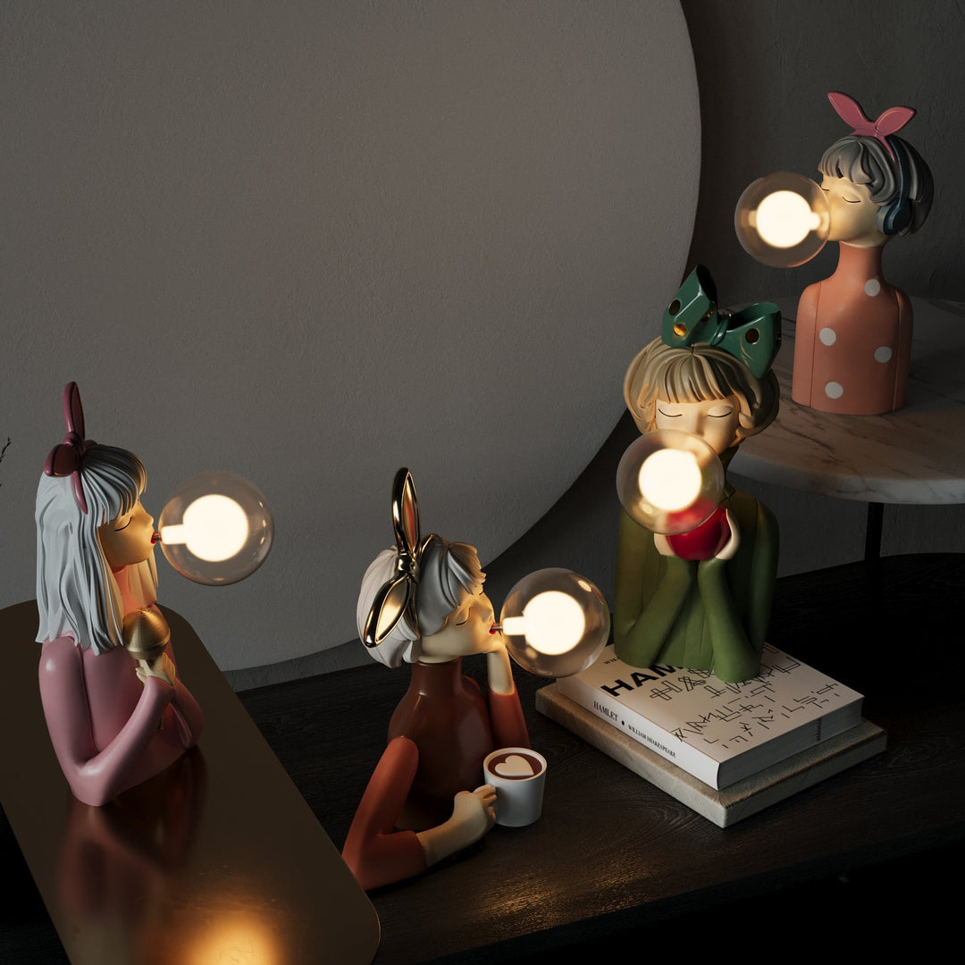 Artistic CraftGlow table lamp, off, highlighting its unique design and handmade quality.