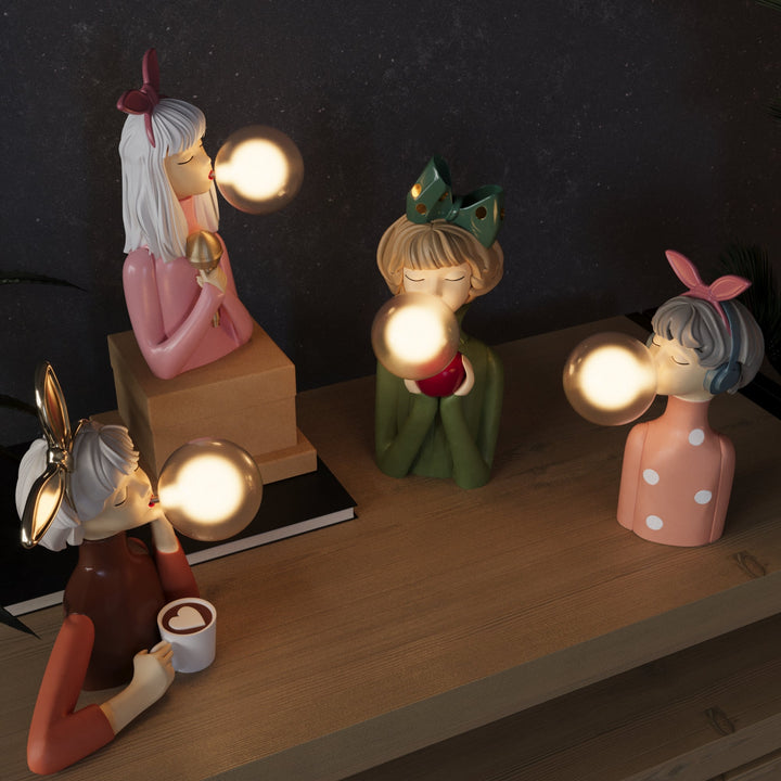 Detail of the unique base and handmade resin glass of the CraftGlow artistic table lamp.