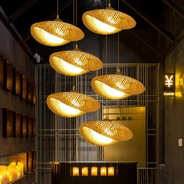 Beautiful handmade rattan pendant light, perfect for dining rooms & living areas. Natural materials.