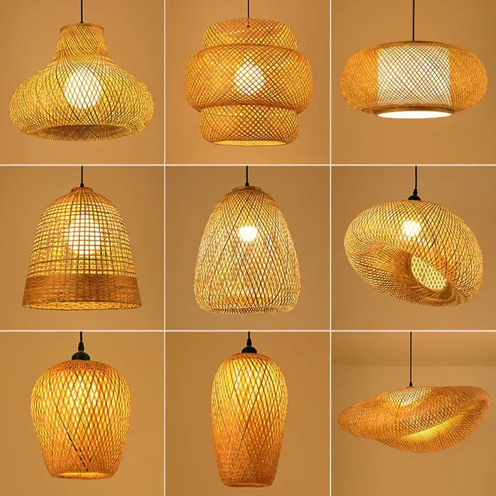 Elegant handwoven rattan lamp, a unique ceiling light fixture for modern boho home decor.