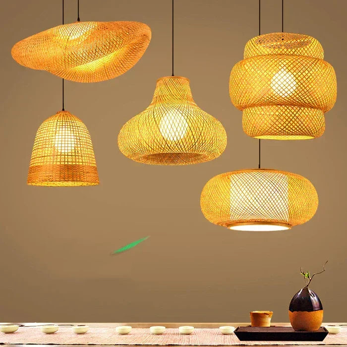 Artisan crafted rattan pendant light, adding natural warmth and texture to any living space.