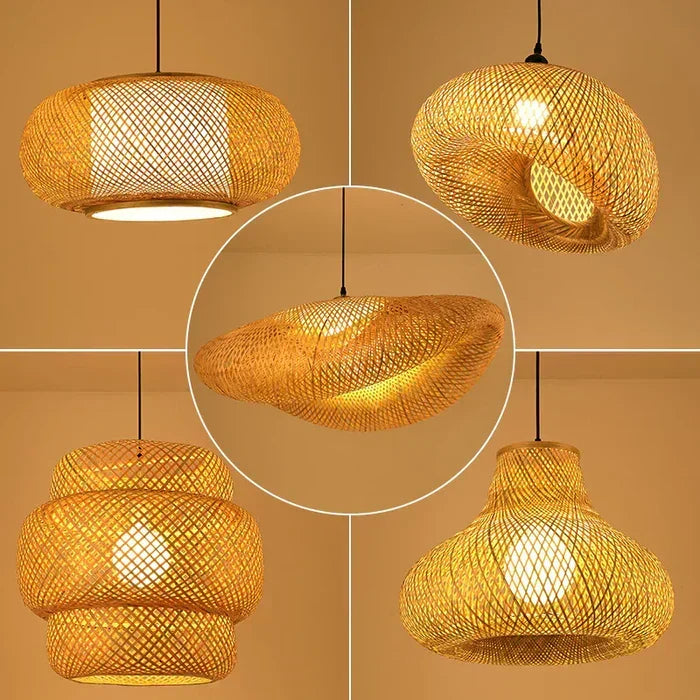 Sustainable handmade rattan pendant lamp. Eco-friendly woven ceiling light for natural home decor.