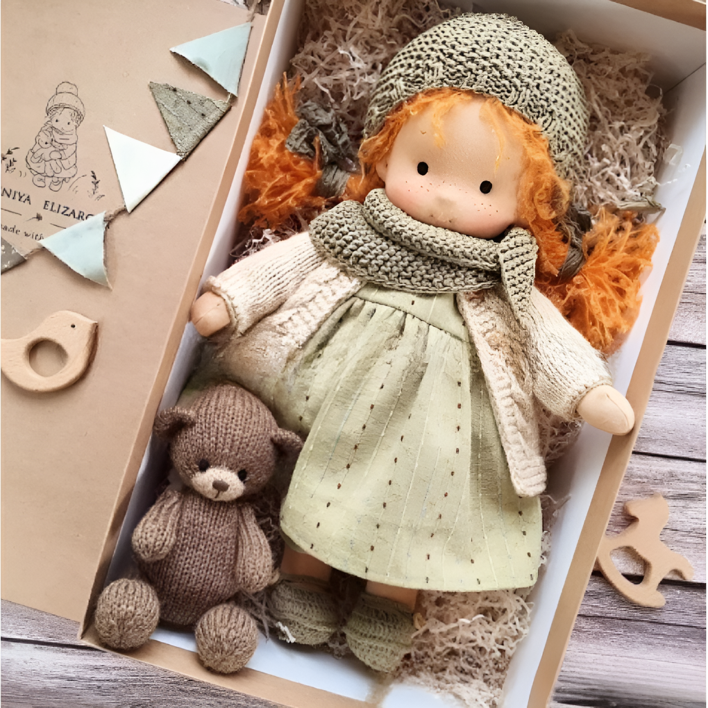 Heirloom Waldorf cloth doll, perfect for imaginative play & child development.