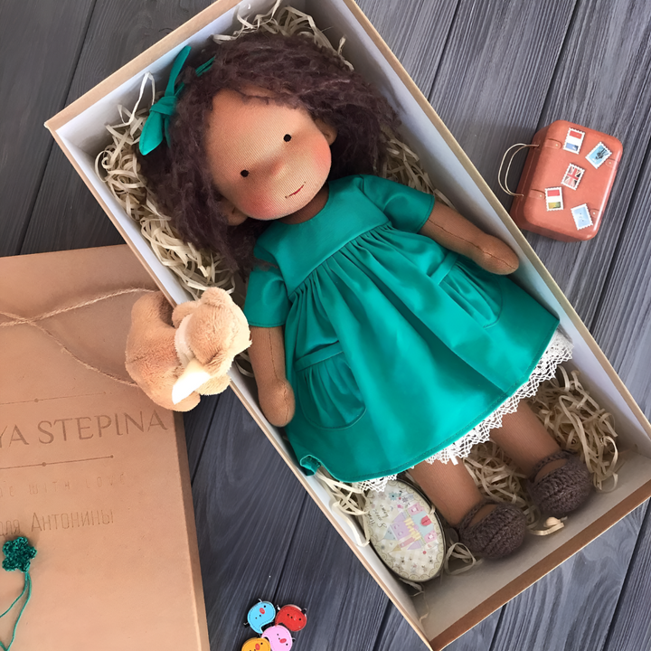 Comforting Waldorf cloth doll, a handmade natural toy for children's quiet moments.