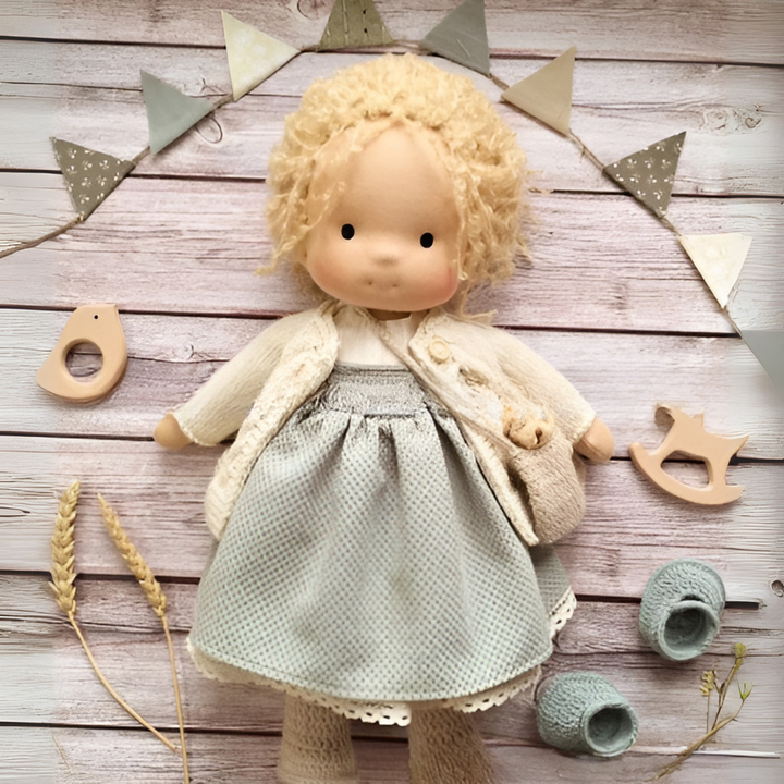 Soft Waldorf cloth doll, perfect for child development & imaginative adventures.