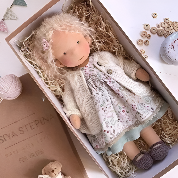 Waldorf comfort doll made from natural cloth, a gentle companion for children.