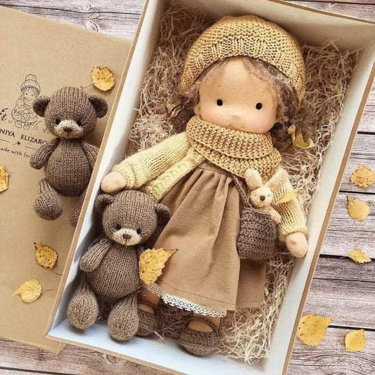 Charming Waldorf doll, a handmade, natural cotton soft toy; an ideal eco-friendly toddler gift for endless play.