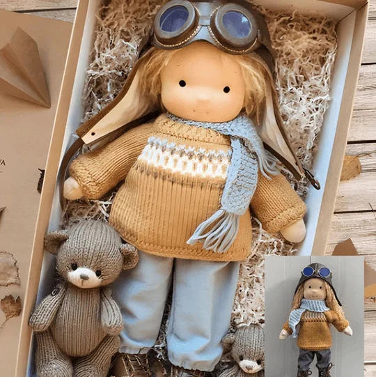 Soft handmade Waldorf doll, a natural cotton playmate for children, perfect for imaginative & nurturing play. Eco-friendly toy.