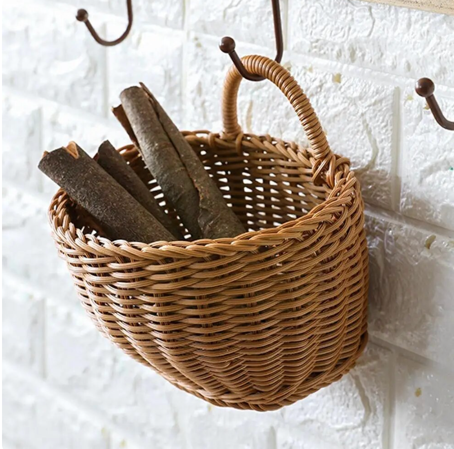 Artisan handwoven wall storage basket set. Natural fibers, rustic design adds warmth & organization to home decor.