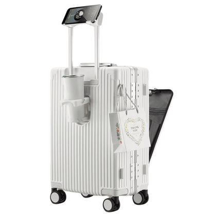 Hard-shell carry-on suitcase, Manhattan Pro, with front laptop compartment & USB charging.