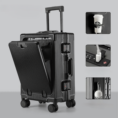Manhattan Pro: a durable hard-shell carry-on suitcase with a spacious laptop compartment for travelers.
