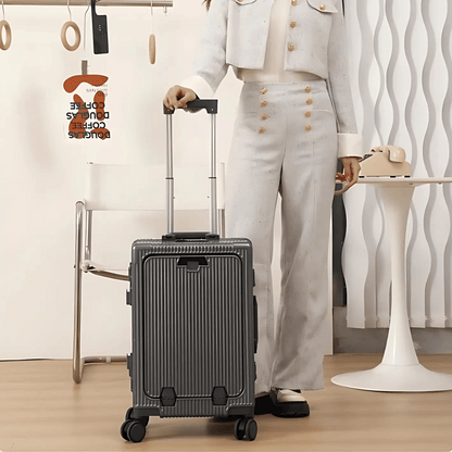 Durable Manhattan Pro hard-shell carry-on luggage with smooth spinner wheels for business travel.