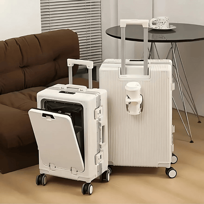 Sleek Manhattan Pro smart carry-on with secure laptop compartment, ideal for modern travelers.