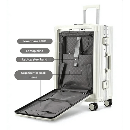 Zipperless Manhattan Pro hard-shell carry-on, a durable travel bag with laptop compartment.